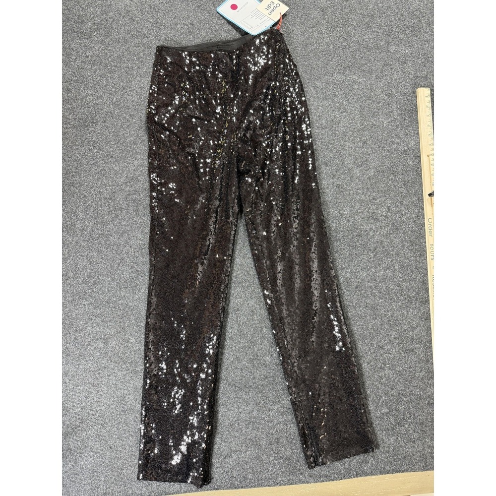 Open Edit Sequin Legging Womens Small Black Holiday Party Ankle Zip Slim Fit - Picture 2 of 11